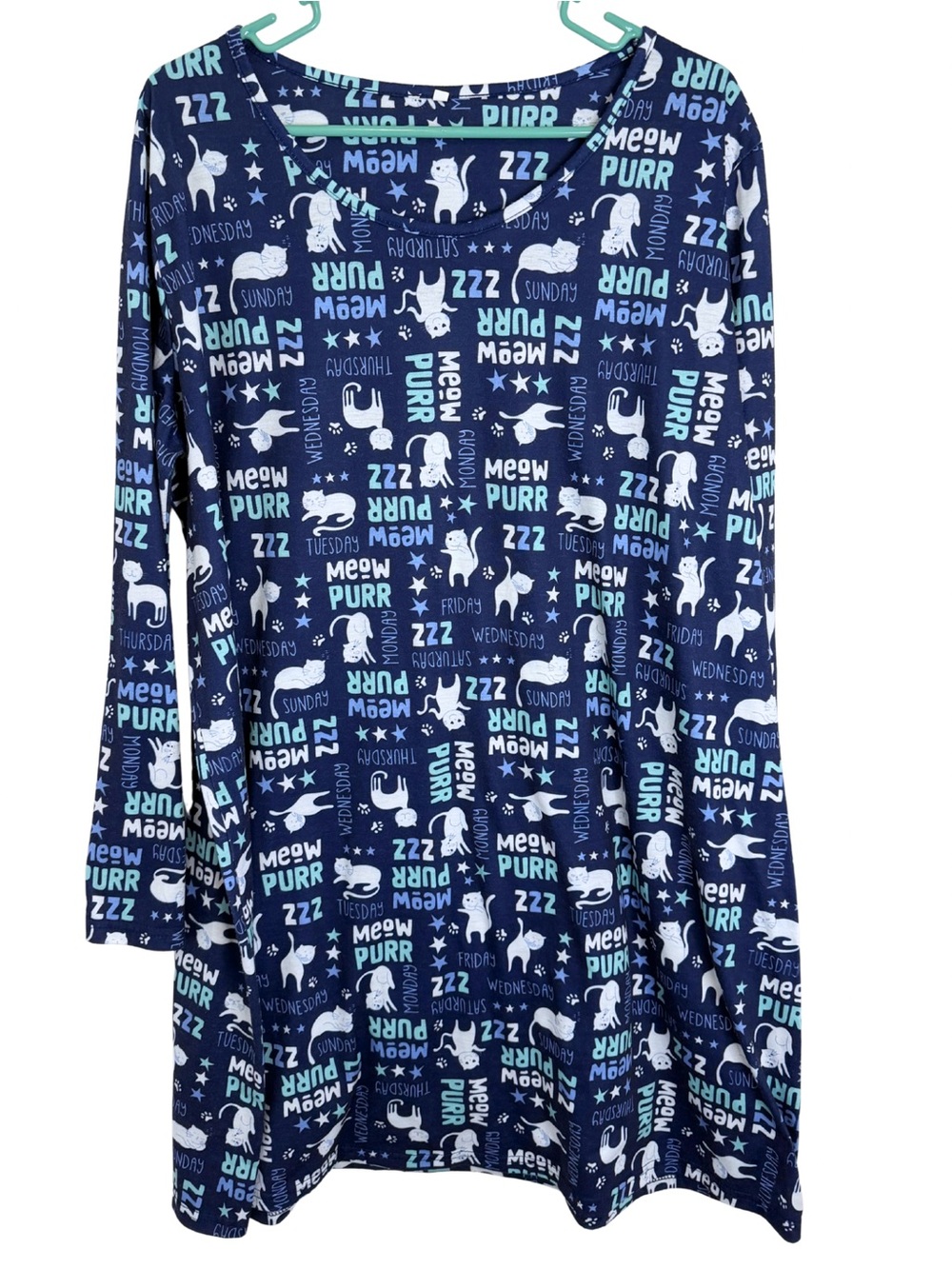 3/$20 Women's Navy Blue Cat Print Long Sleeve Pajama Dress Sleep Dress Size XL